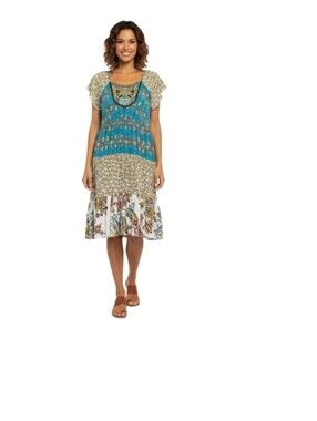 live and let live Blue Patterned Boho Embroidered Tunic